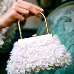 Cult Gaia White Textured Mini Bag with Gold Handle
